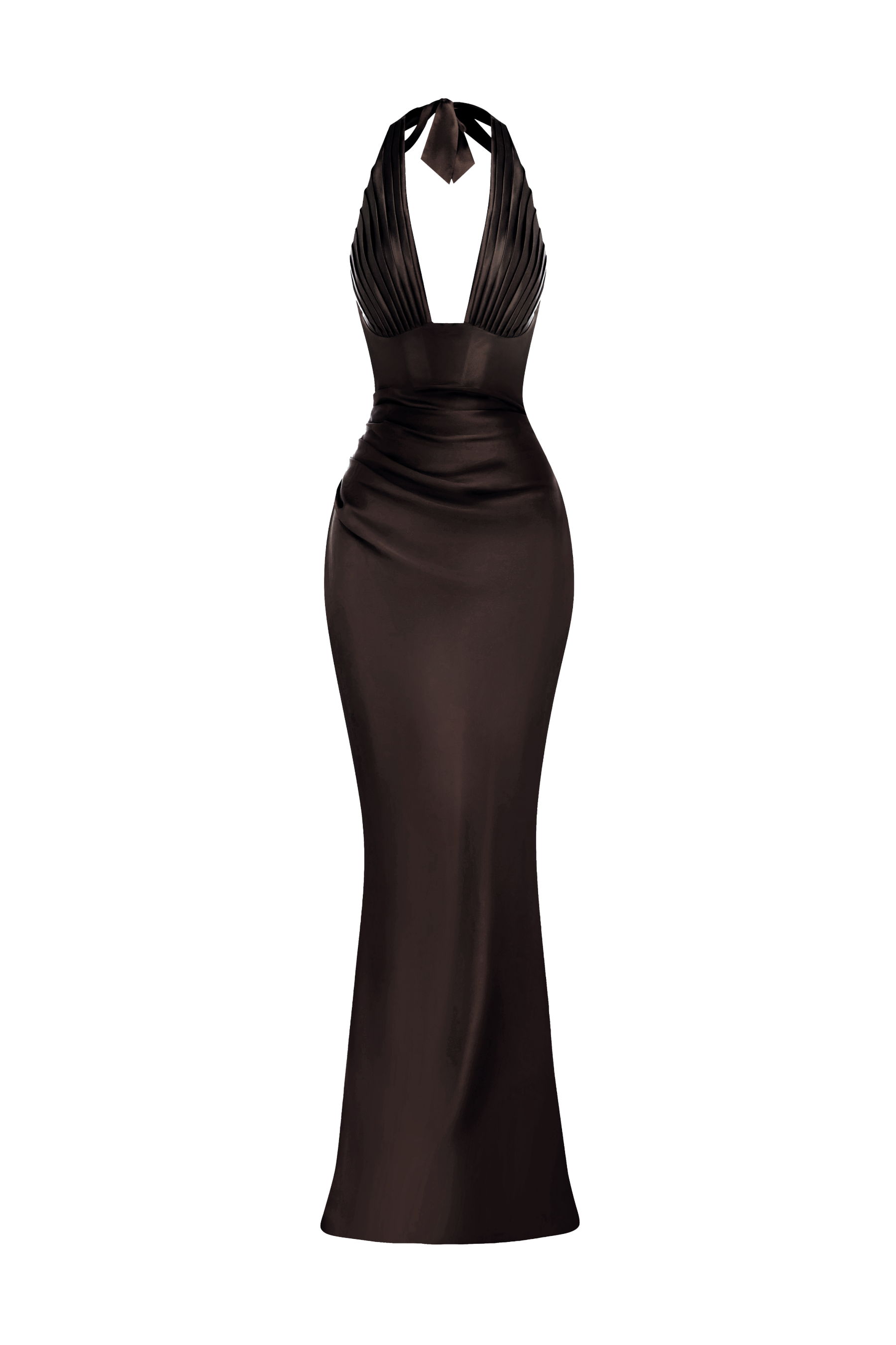 Satin Pleated Halter Neck Maxi Dress