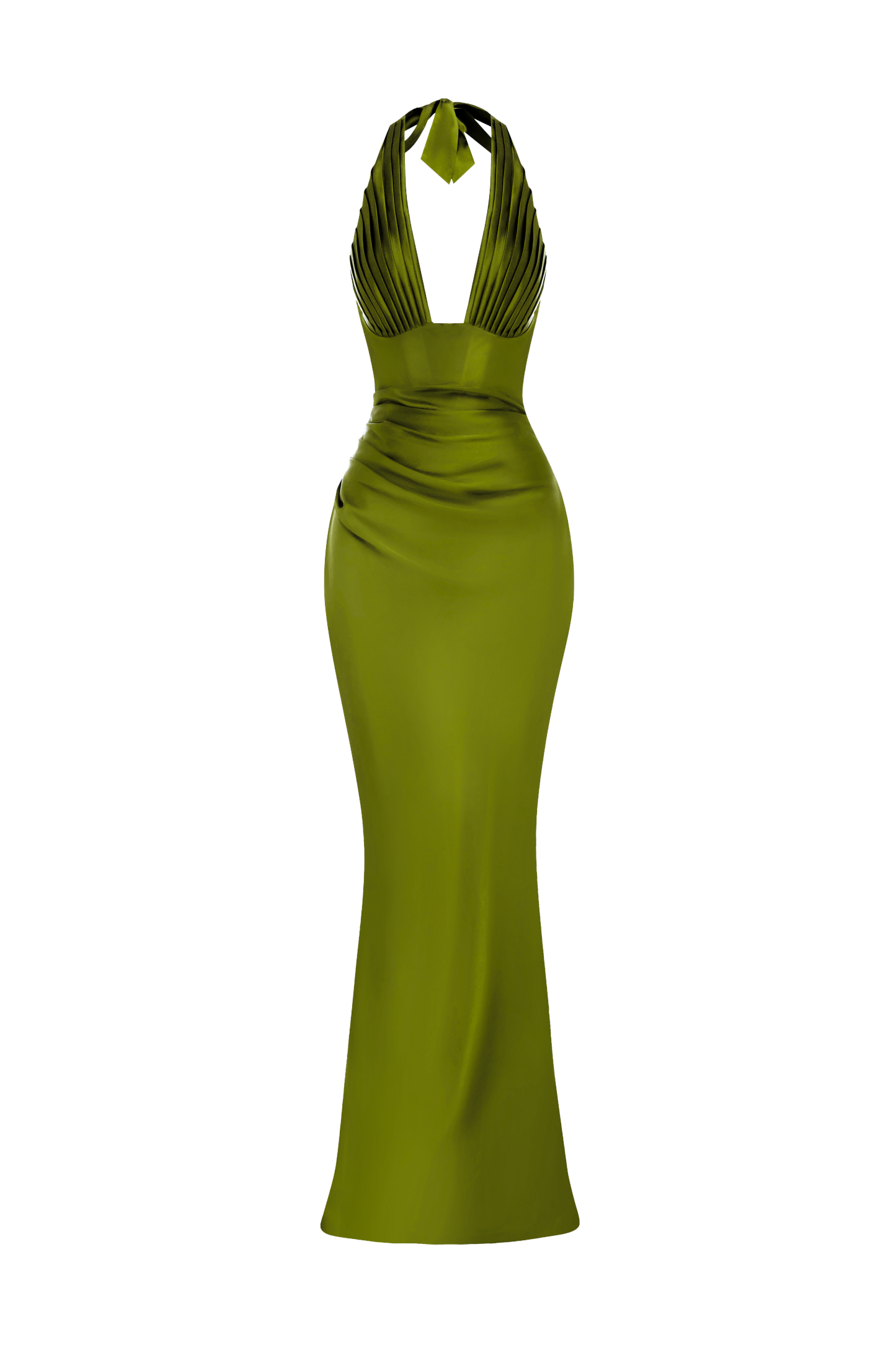 Satin Pleated Halter Neck Maxi Dress