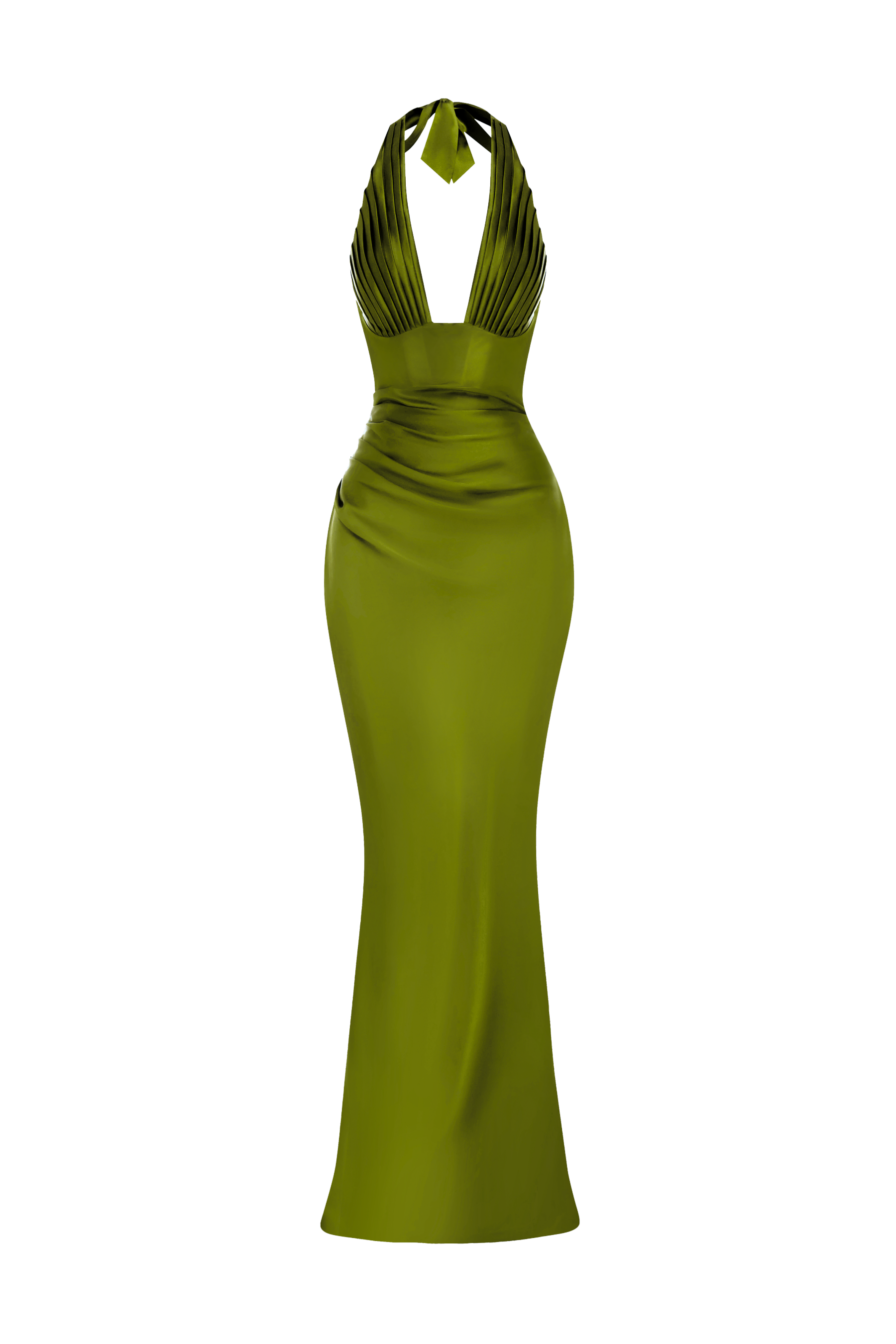 Satin Pleated Halter Neck Maxi Dress