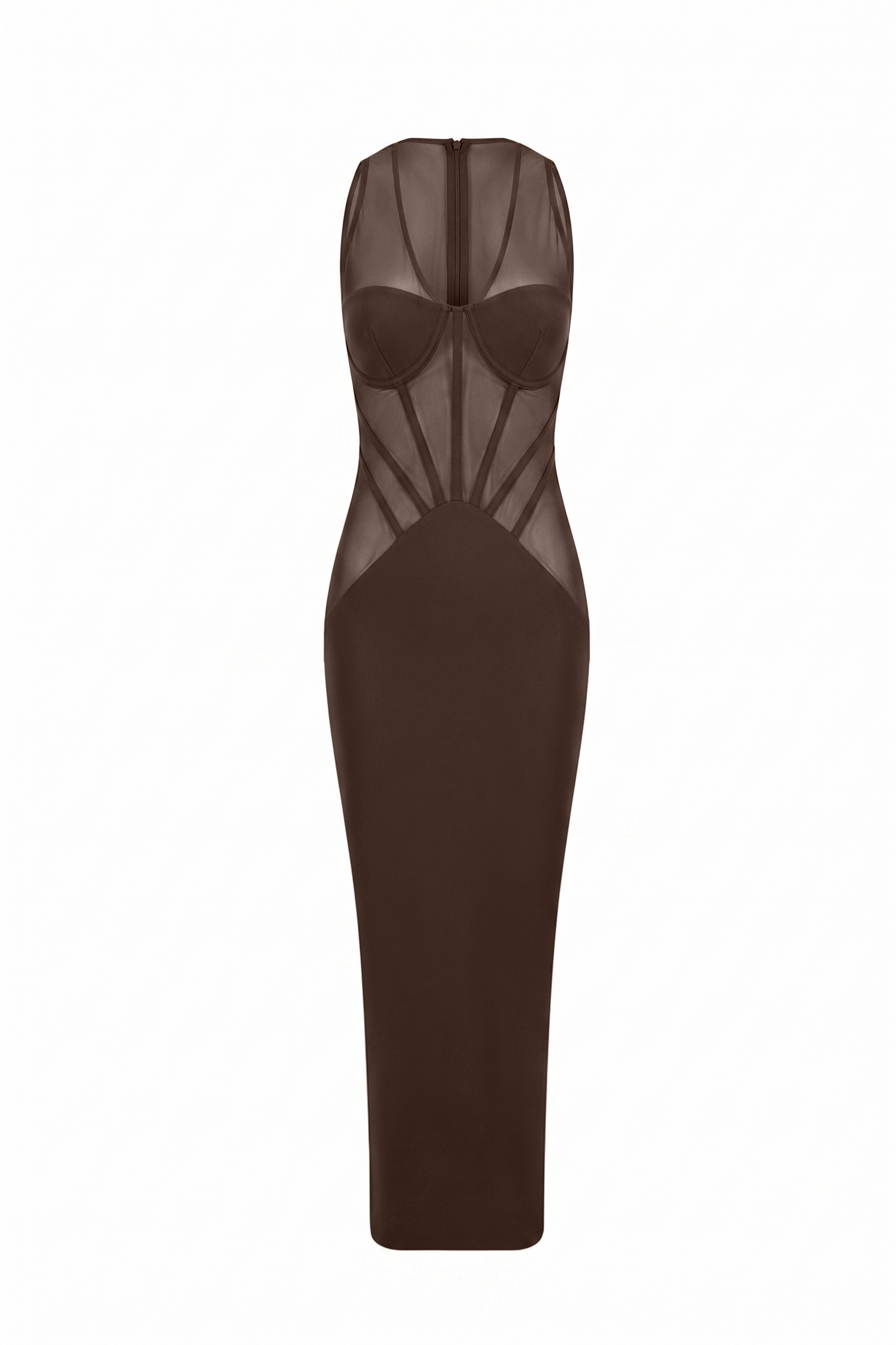 Jersey Splicing Mesh See-Through Midi Dress