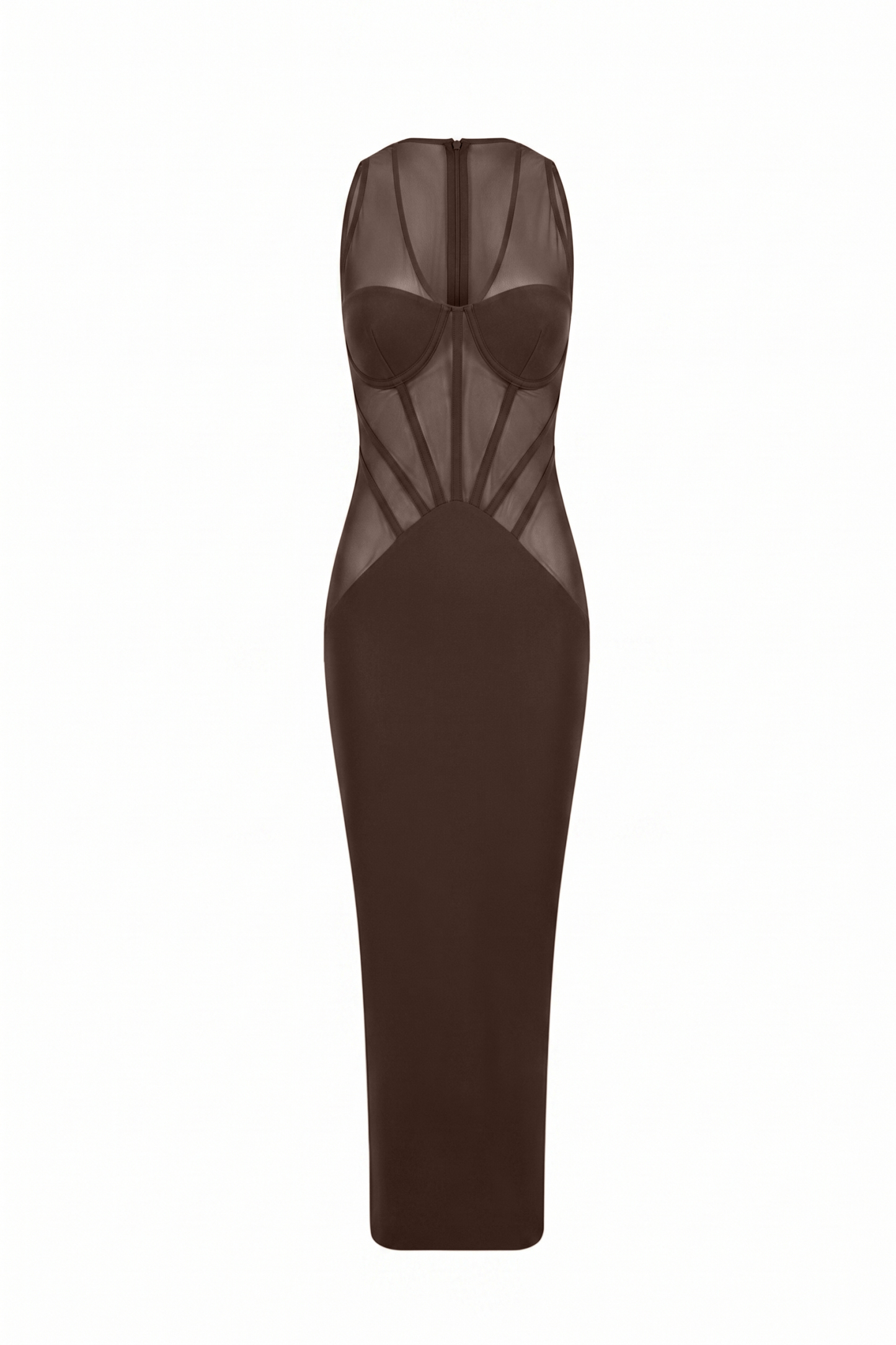Jersey Splicing Mesh See-Through Midi Dress