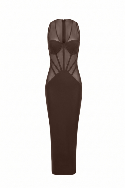 Jersey Splicing Mesh See-Through Midi Dress