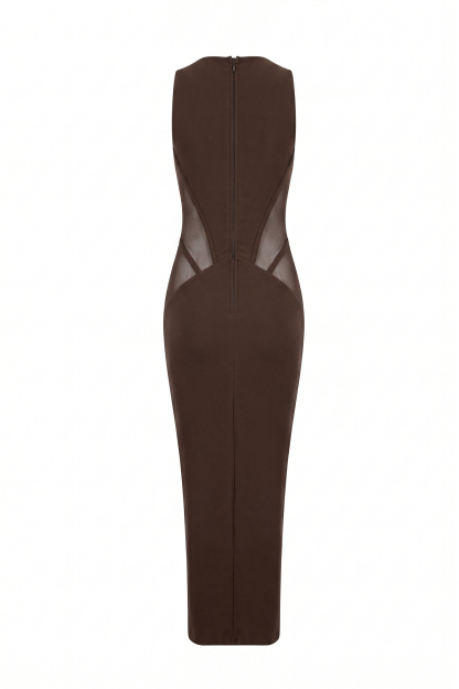 Jersey Splicing Mesh See-Through Midi Dress
