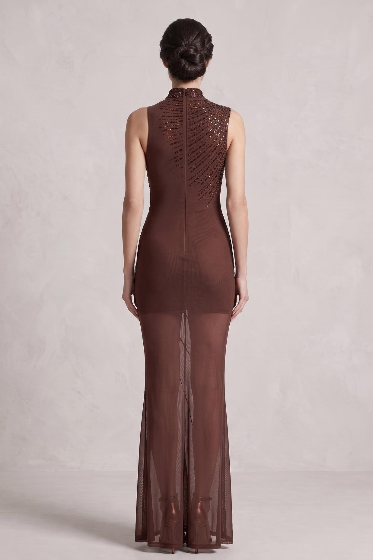 Mesh Rhinestone Sleeveless Maxi Dress