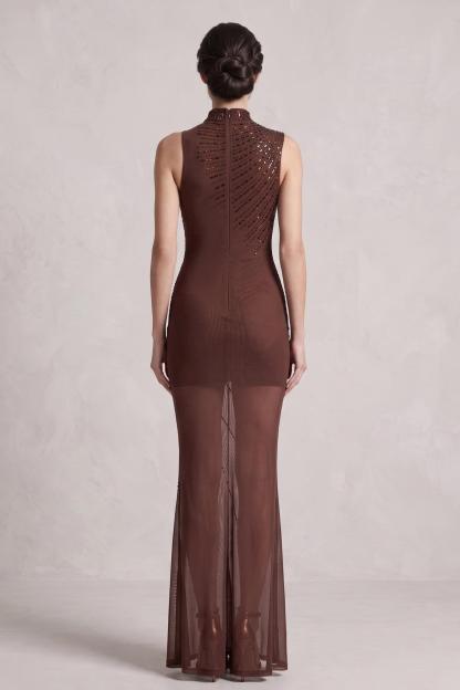Mesh Rhinestone Sleeveless Maxi Dress