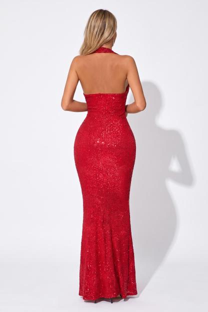 Sequin Halter Neck Backless Maxi Dress