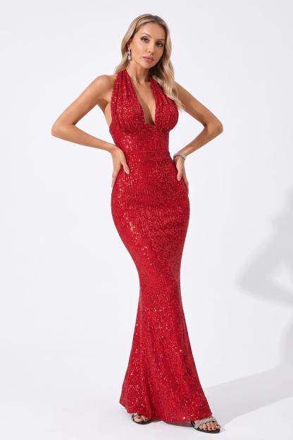Sequin Halter Neck Backless Maxi Dress