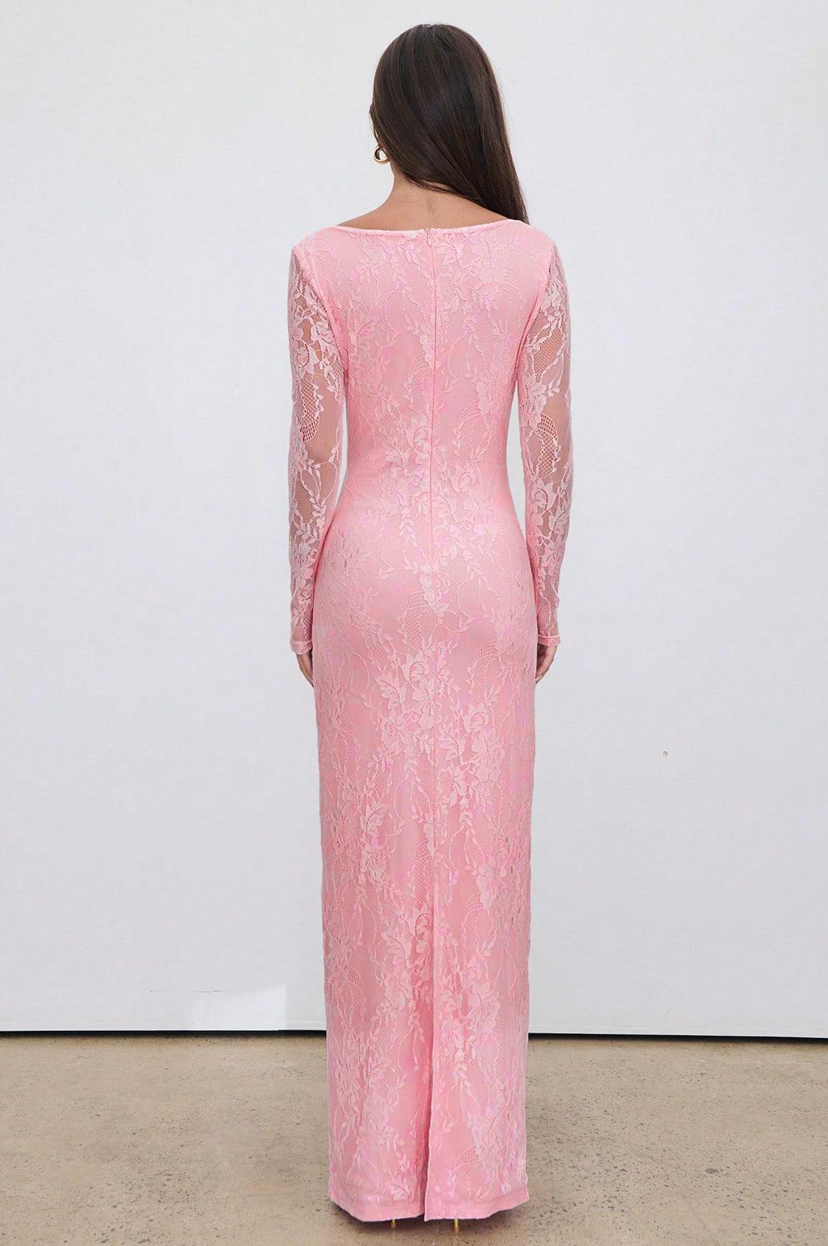 Lace See-Through Long Sleeve Maxi Dress
