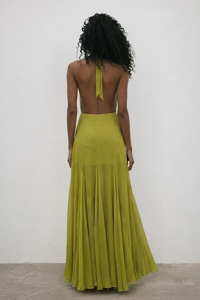 Mesh V-Neck Backelss Maxi Dress