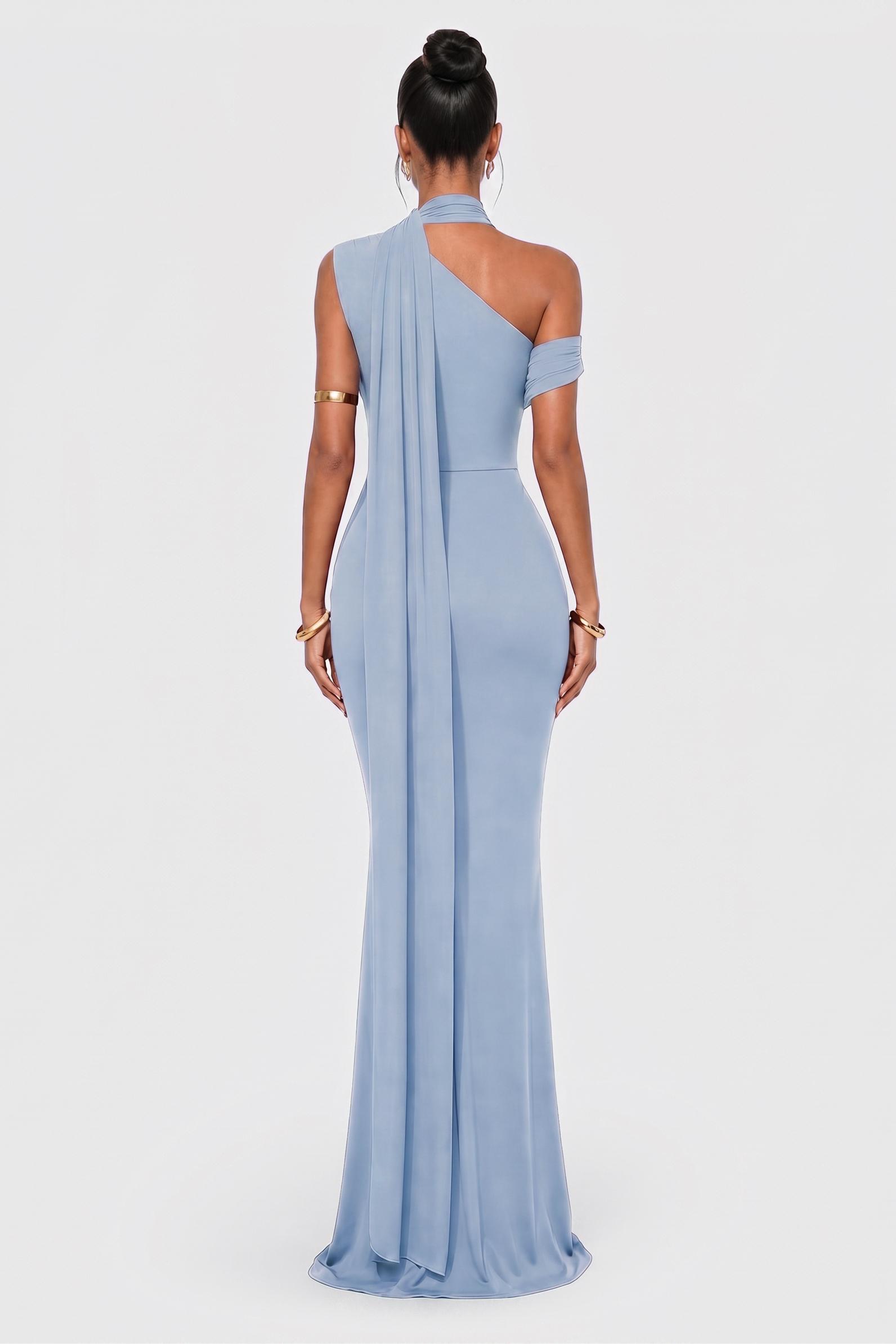 Jersey Skew Collar Ruched Maxi Dress