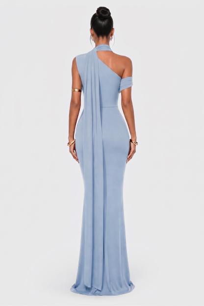 Jersey Skew Collar Ruched Maxi Dress