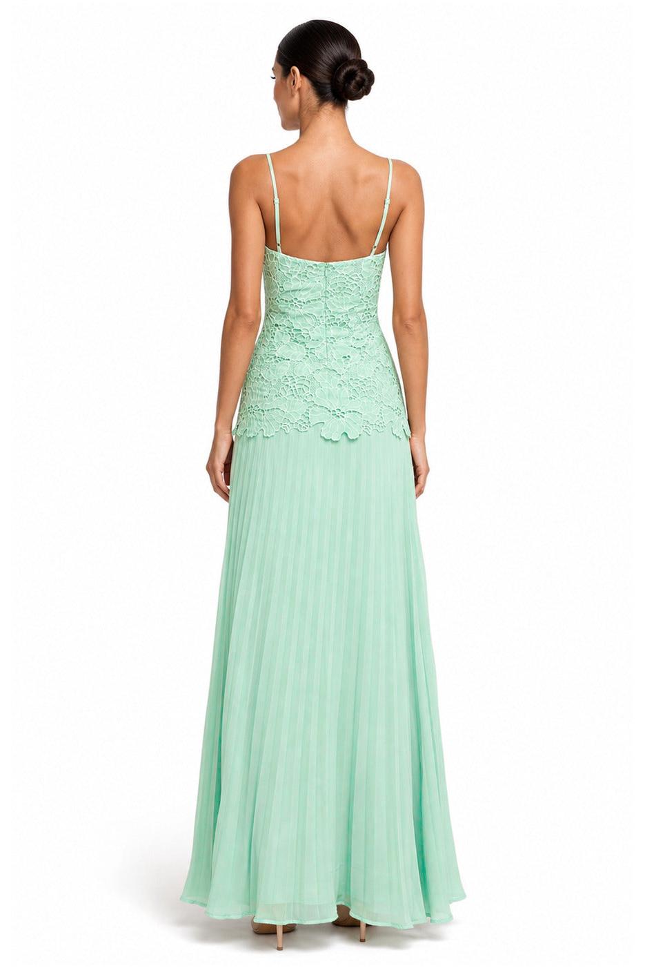Lace Splicing Chiffon Pleated Slip Maxi Dress
