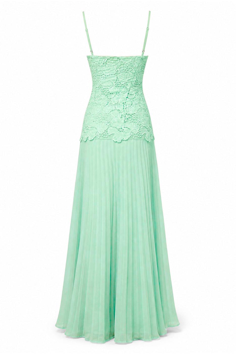 Lace Splicing Chiffon Pleated Slip Maxi Dress