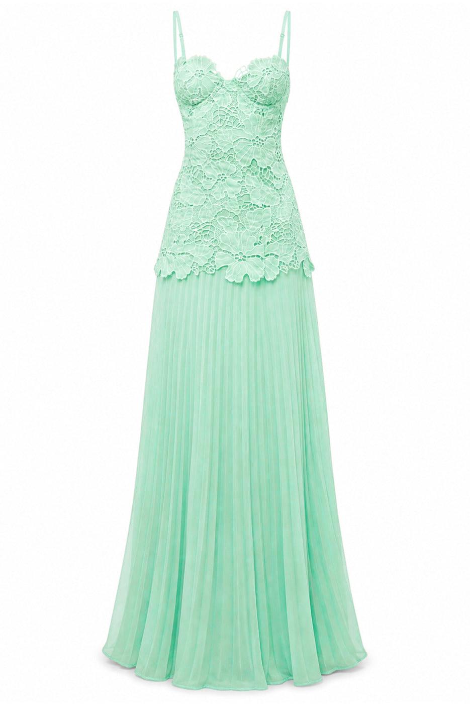 Lace Splicing Chiffon Pleated Slip Maxi Dress