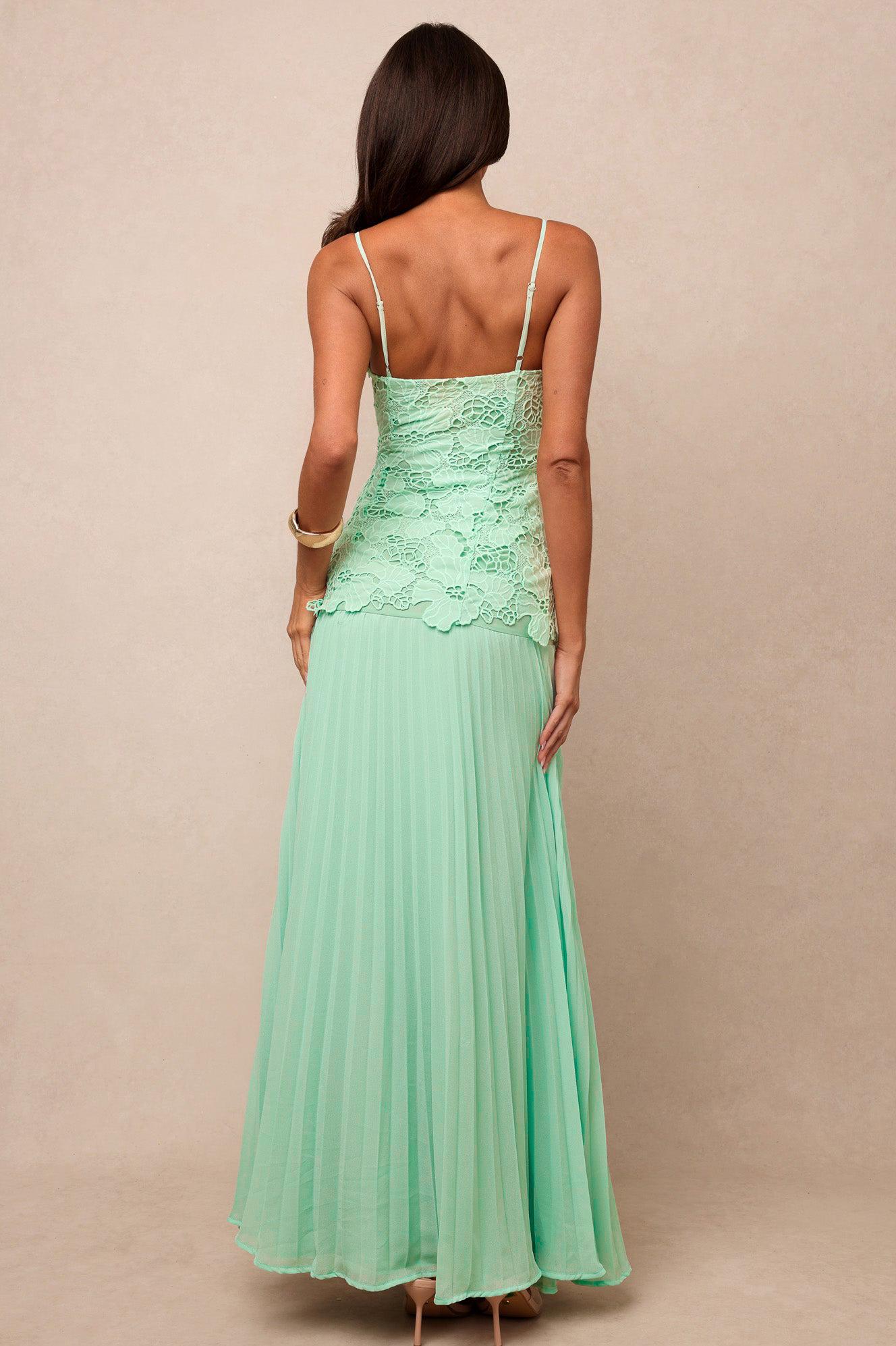 Lace Splicing Chiffon Pleated Slip Maxi Dress