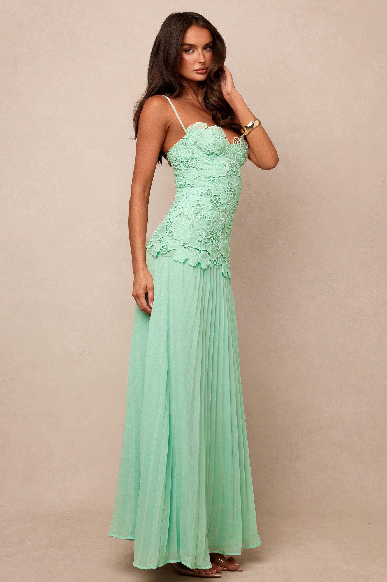 Lace Splicing Chiffon Pleated Slip Maxi Dress