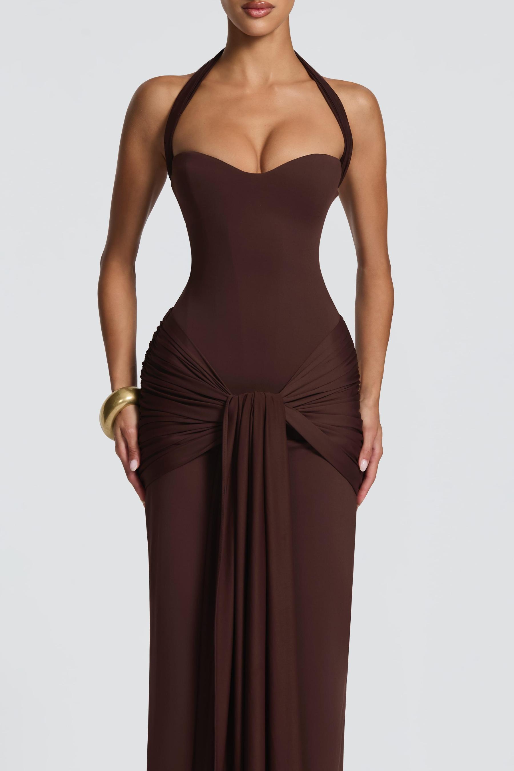 Jersey Halter Neck Ruched Maxi Dress