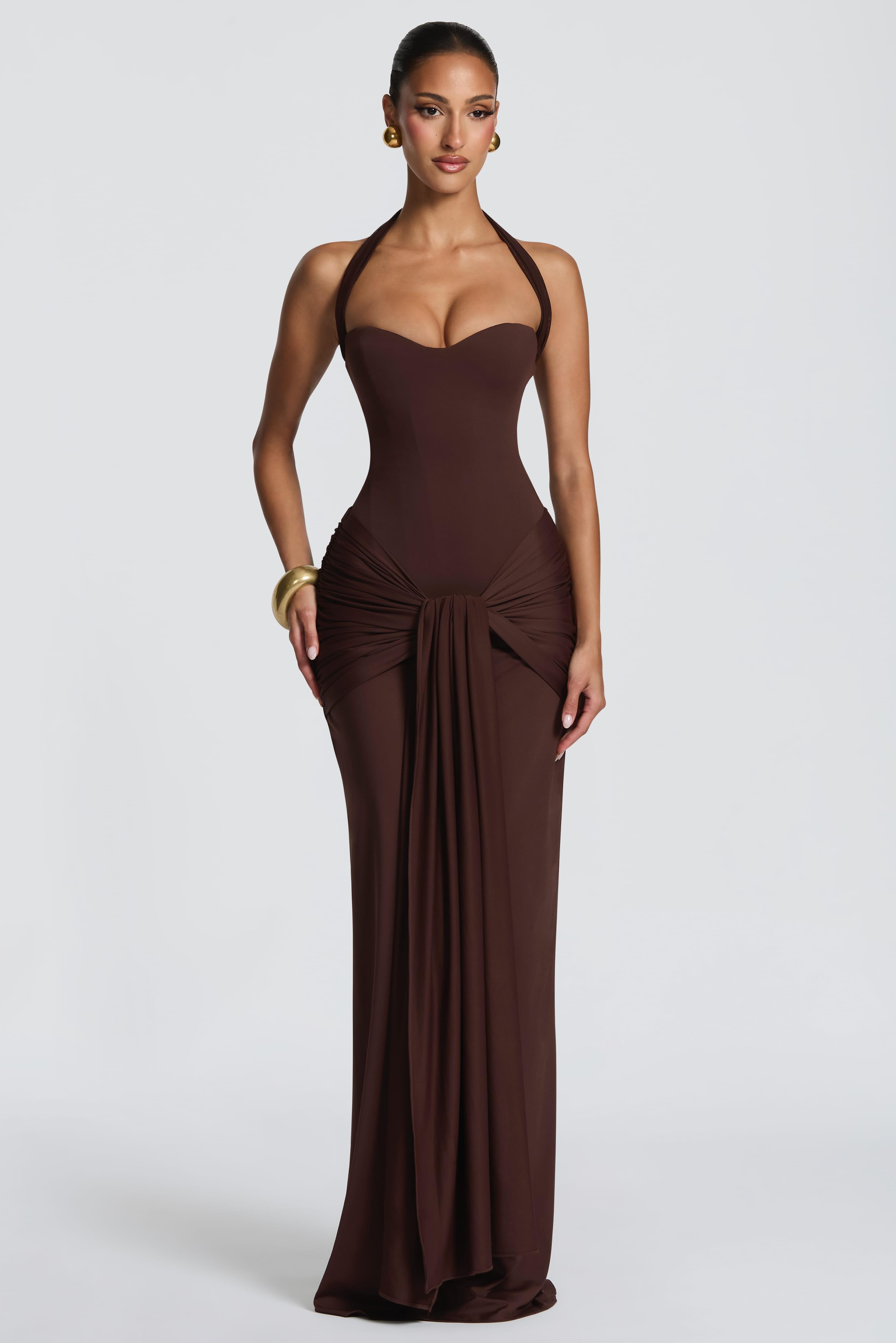 Jersey Halter Neck Ruched Maxi Dress