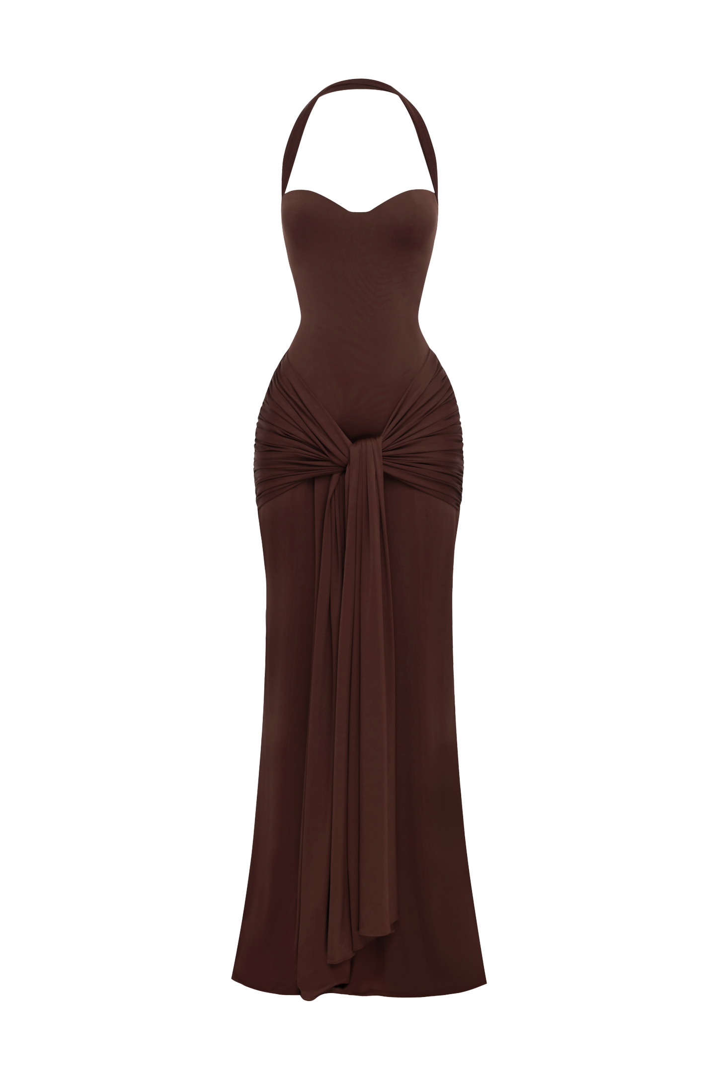 Jersey Halter Neck Ruched Maxi Dress