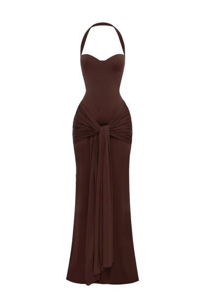 Jersey Halter Neck Ruched Maxi Dress