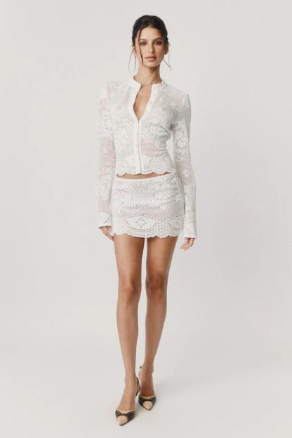 Crochet See-Through Single Breasted Top & Low Waist Mini Skirt Set