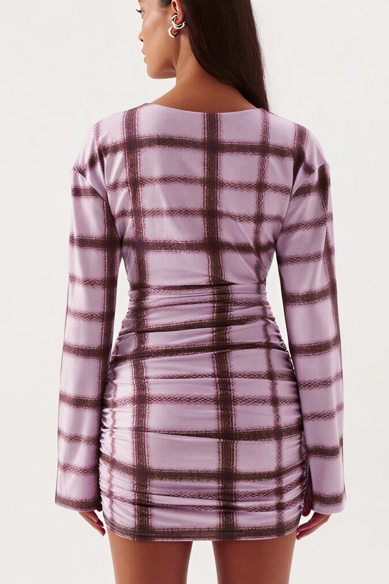 Jersey Cowl Neckline Long Sleeve Mini Dress