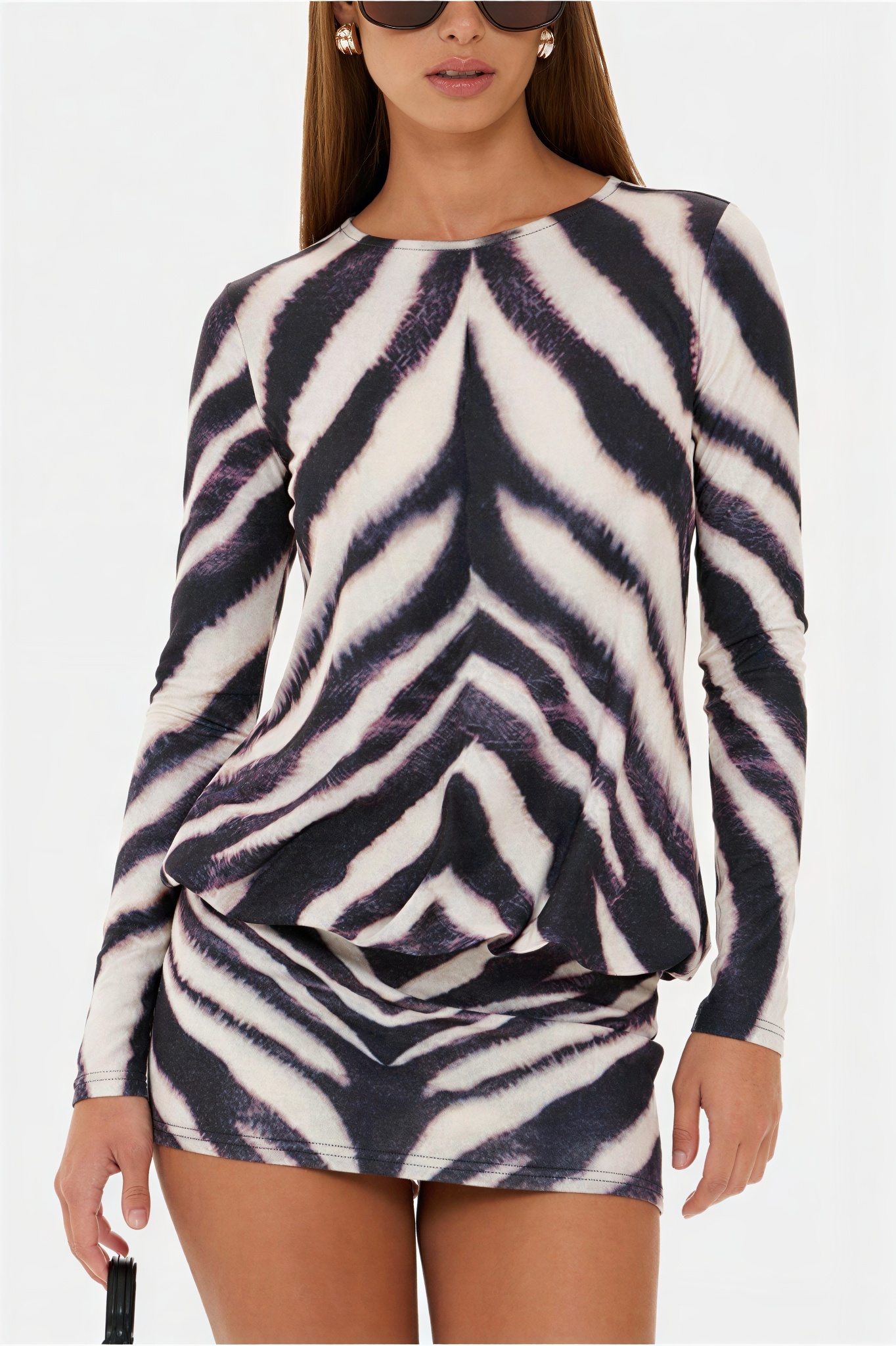 Jersey Zebra Print Long Sleeve Mini Dress