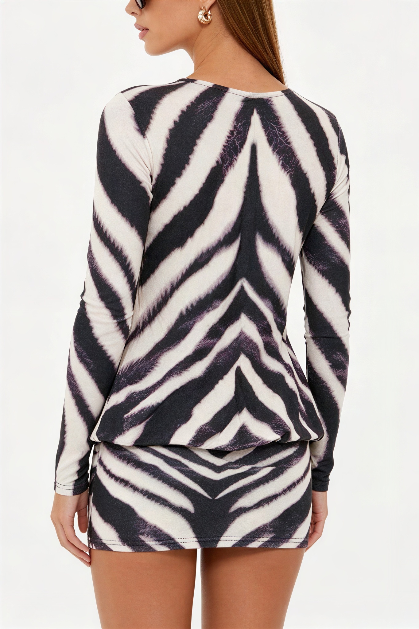 Jersey Zebra Print Long Sleeve Mini Dress