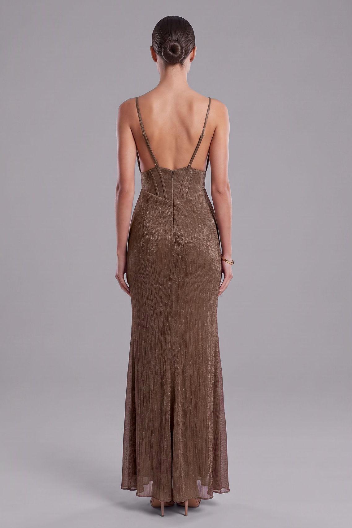Luxury Ruched V-Neck Slip Maxi Dress