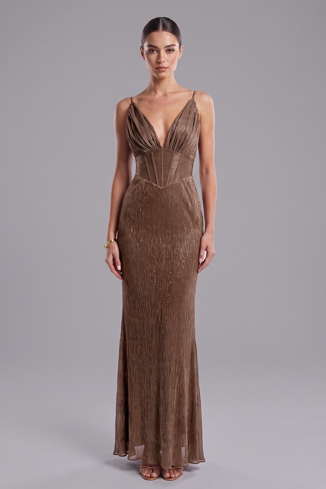 Luxury Ruched V-Neck Slip Maxi Dress
