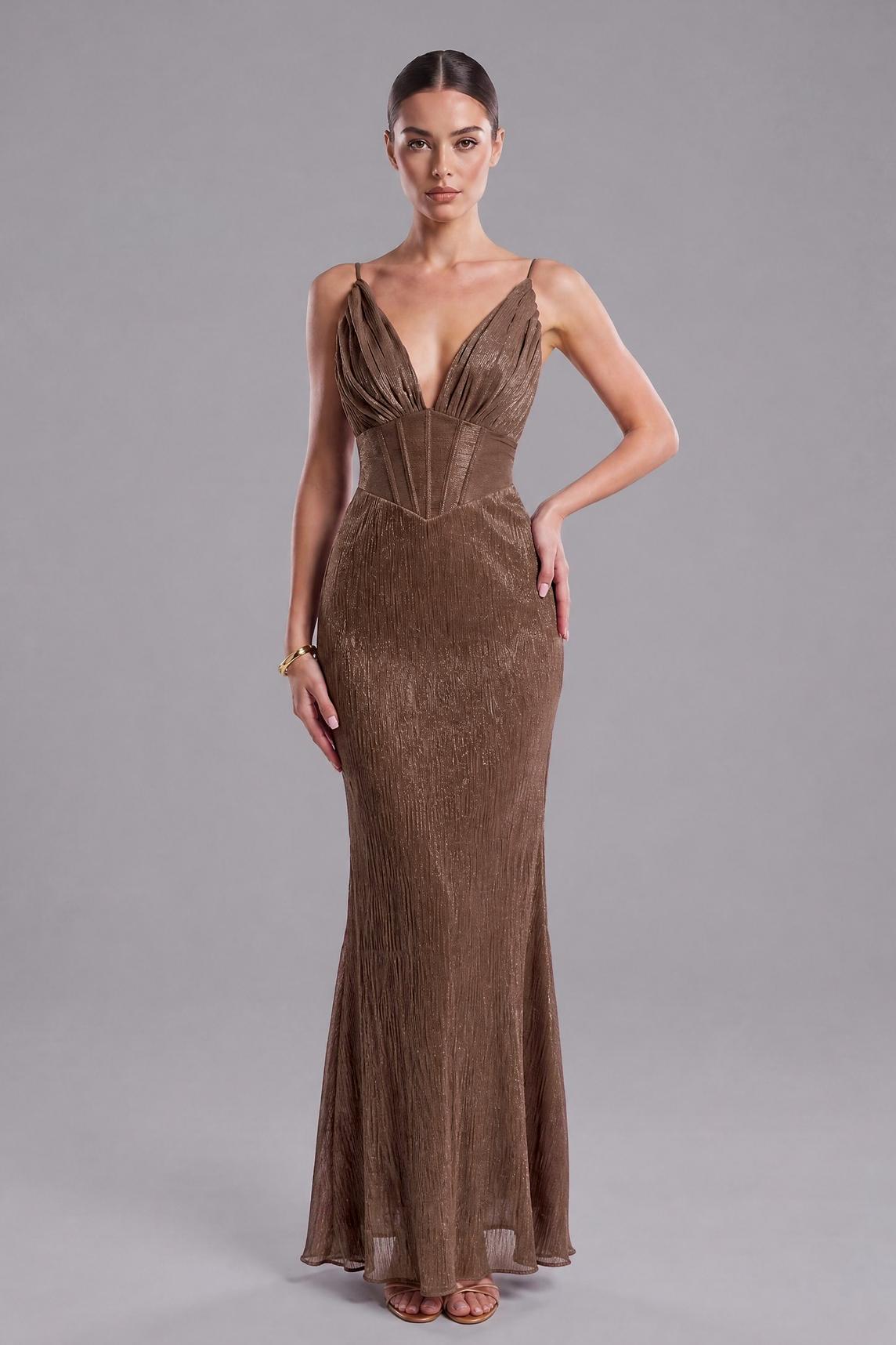 Luxury Ruched V-Neck Slip Maxi Dress