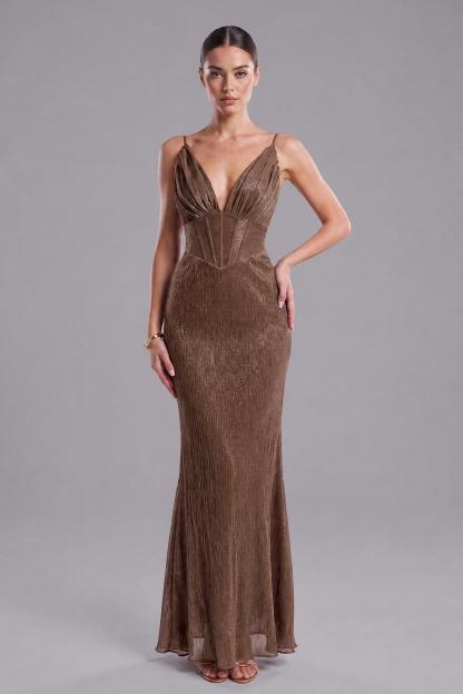 Luxury Ruched V-Neck Slip Maxi Dress