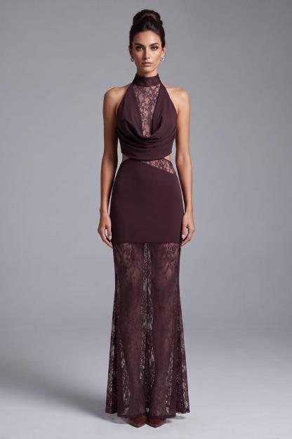 Lace Splicing Jersey See-Through Maxi Dress