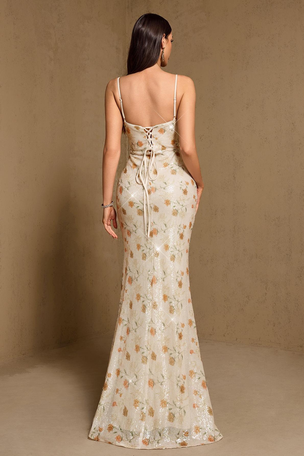 Sequin Floral Slit Maxi Dress