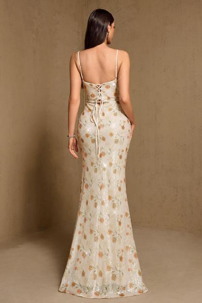 Sequin Floral Slit Maxi Dress