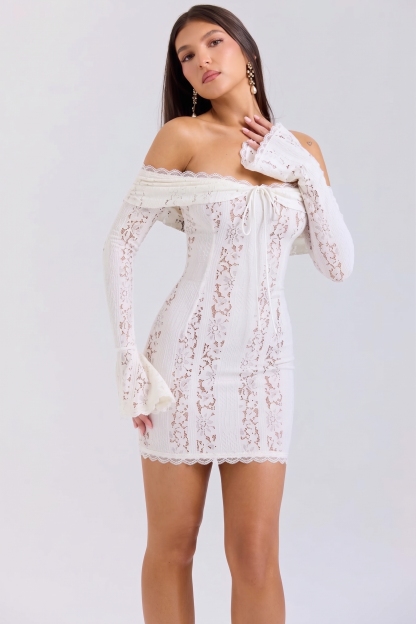 Lace See-Through Long Sleeve Mini Dress