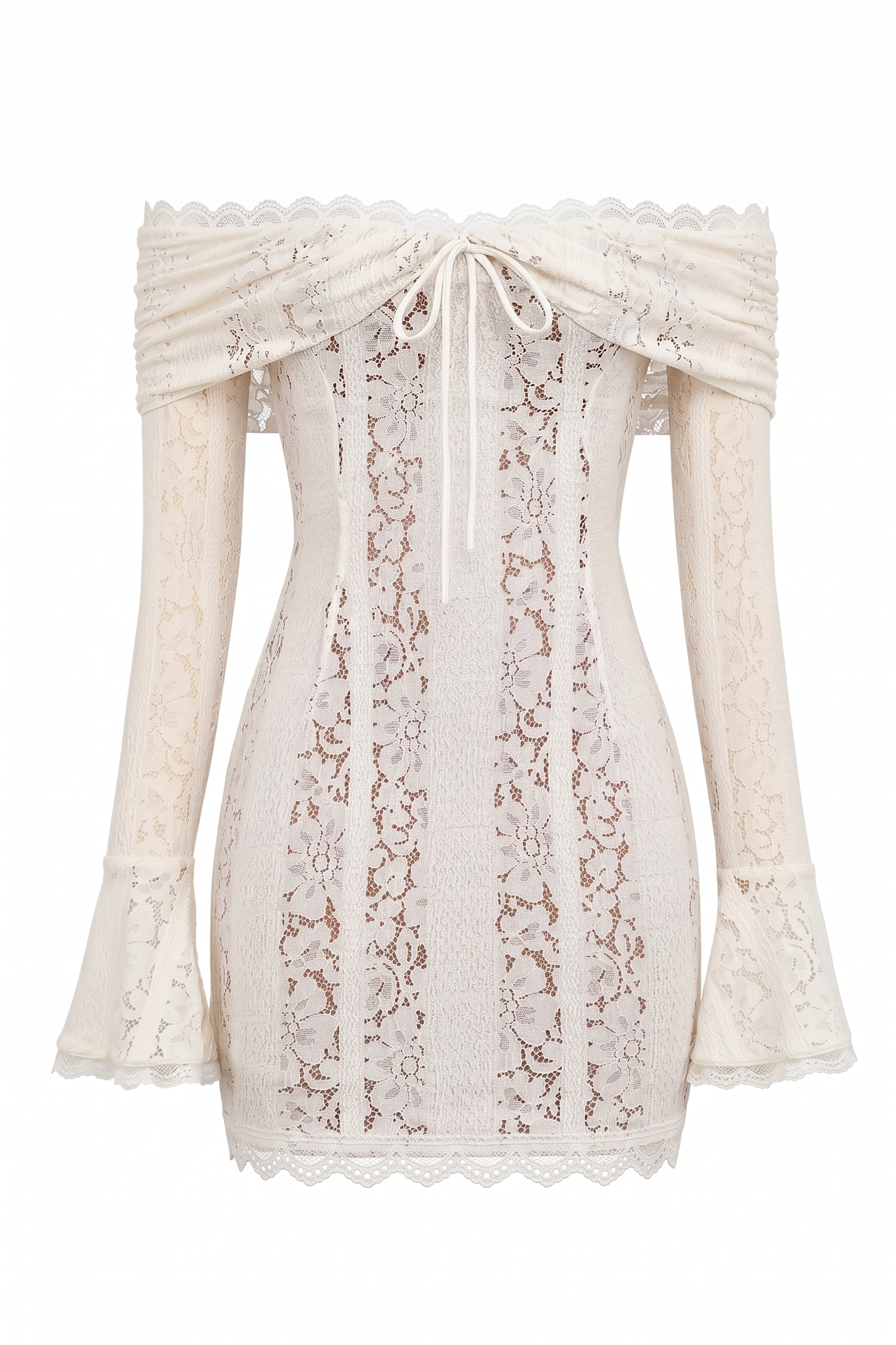 Lace See-Through Long Sleeve Mini Dress