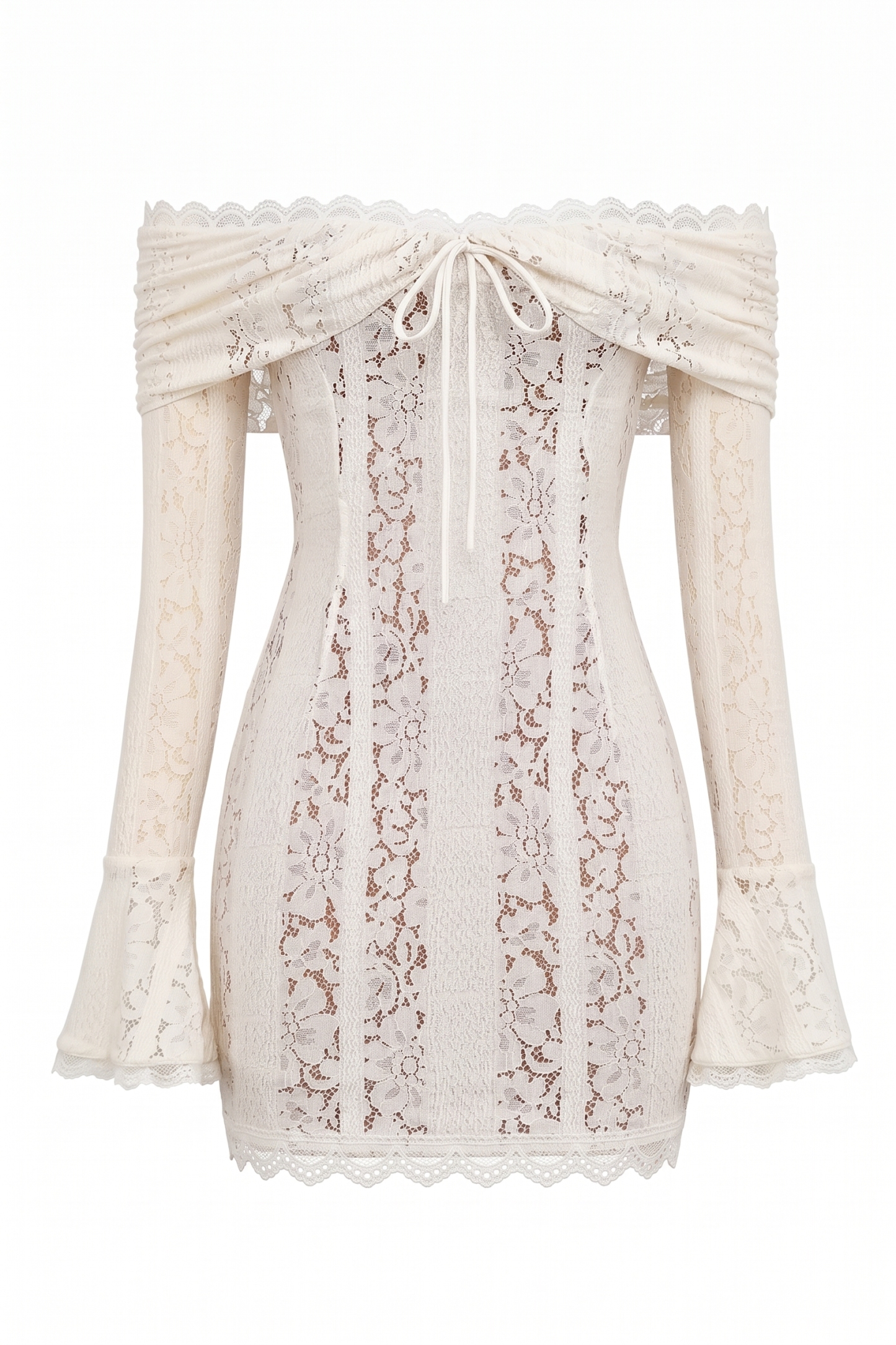 Lace See-Through Long Sleeve Mini Dress