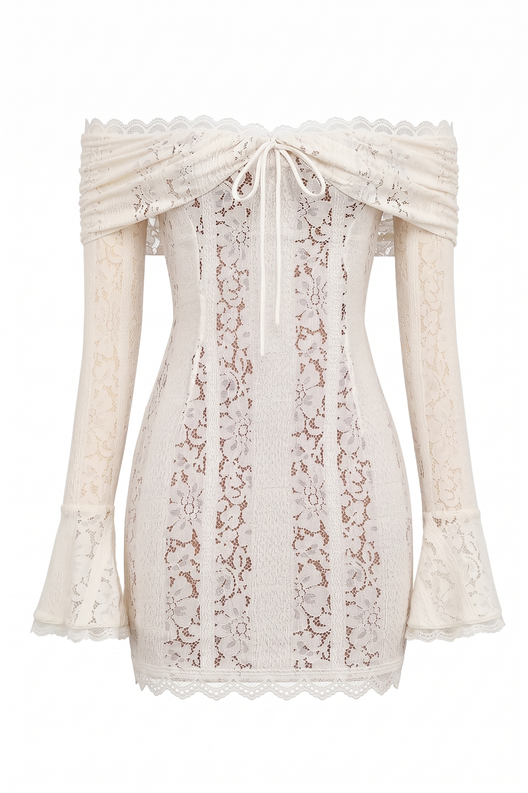 Lace See-Through Long Sleeve Mini Dress