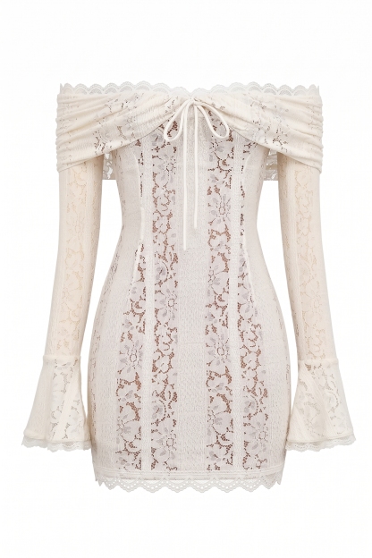 Lace See-Through Long Sleeve Mini Dress