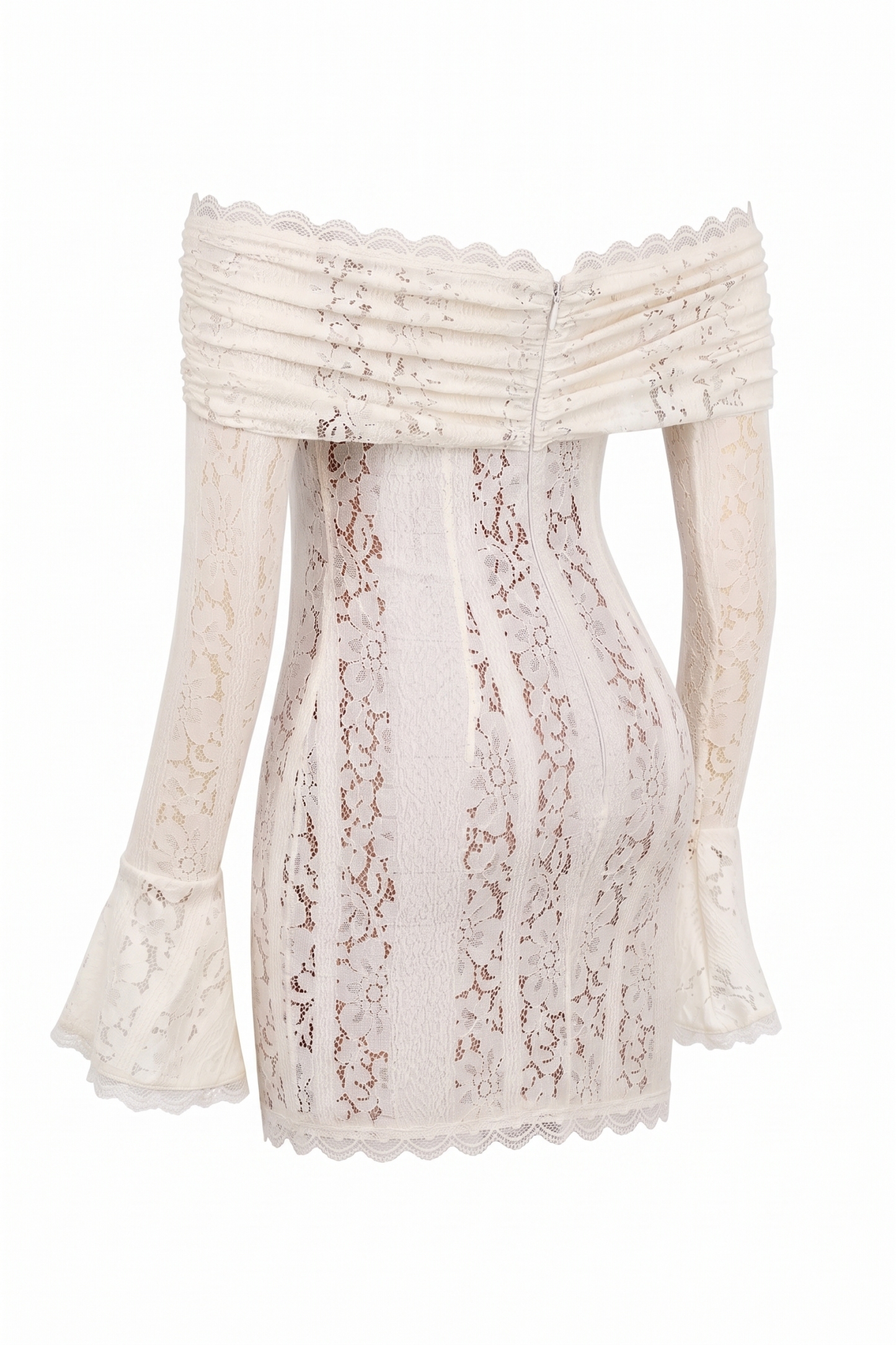 Lace See-Through Long Sleeve Mini Dress