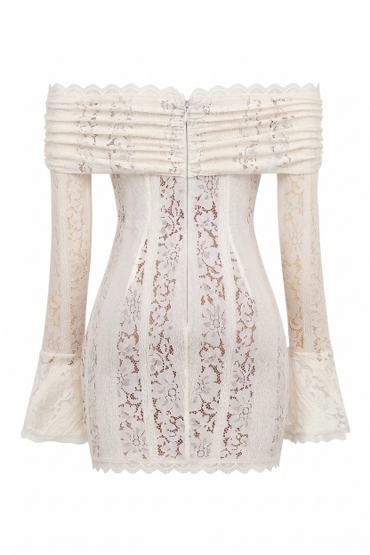 Lace See-Through Long Sleeve Mini Dress