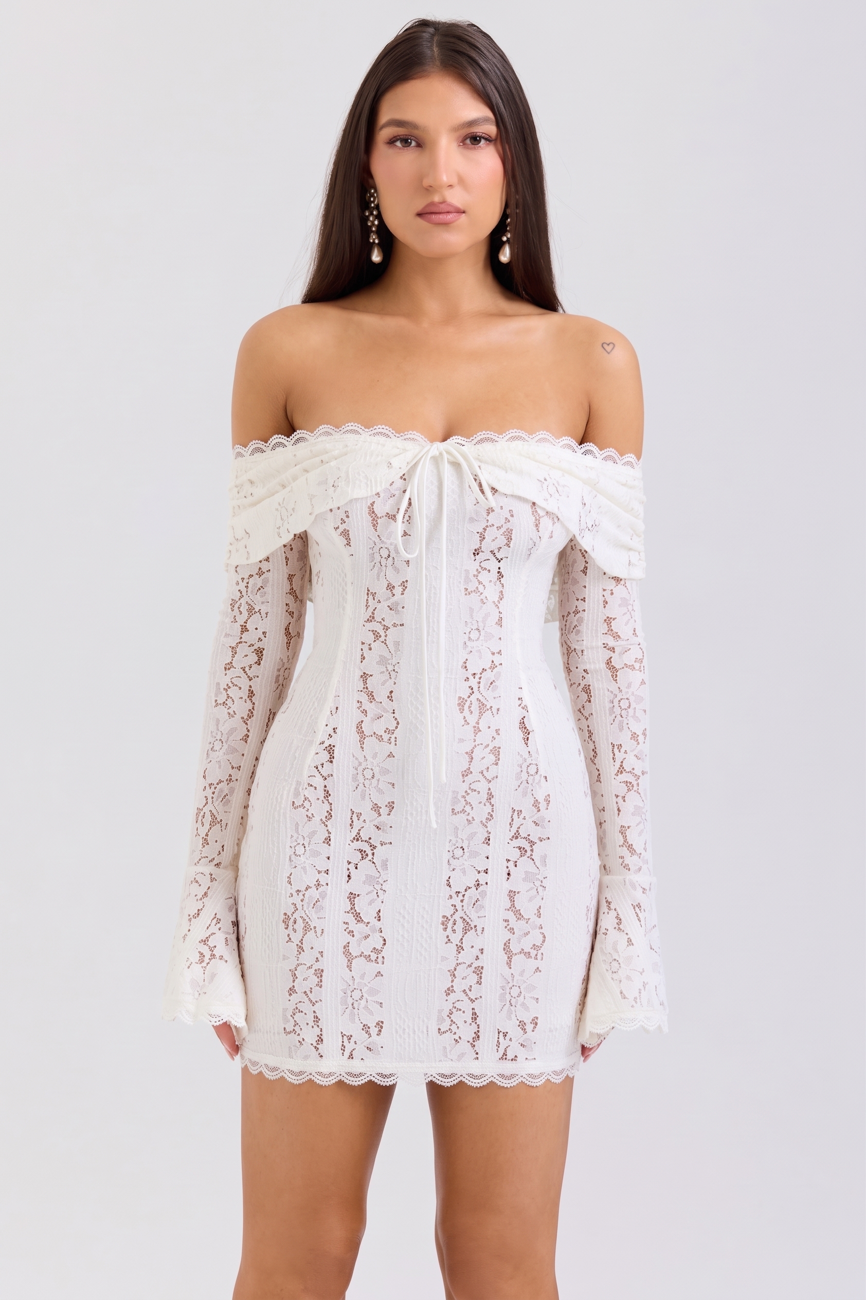 Lace See-Through Long Sleeve Mini Dress