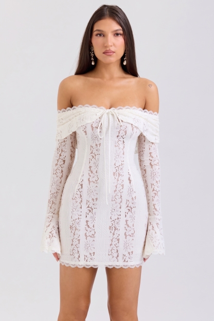 Lace See-Through Long Sleeve Mini Dress