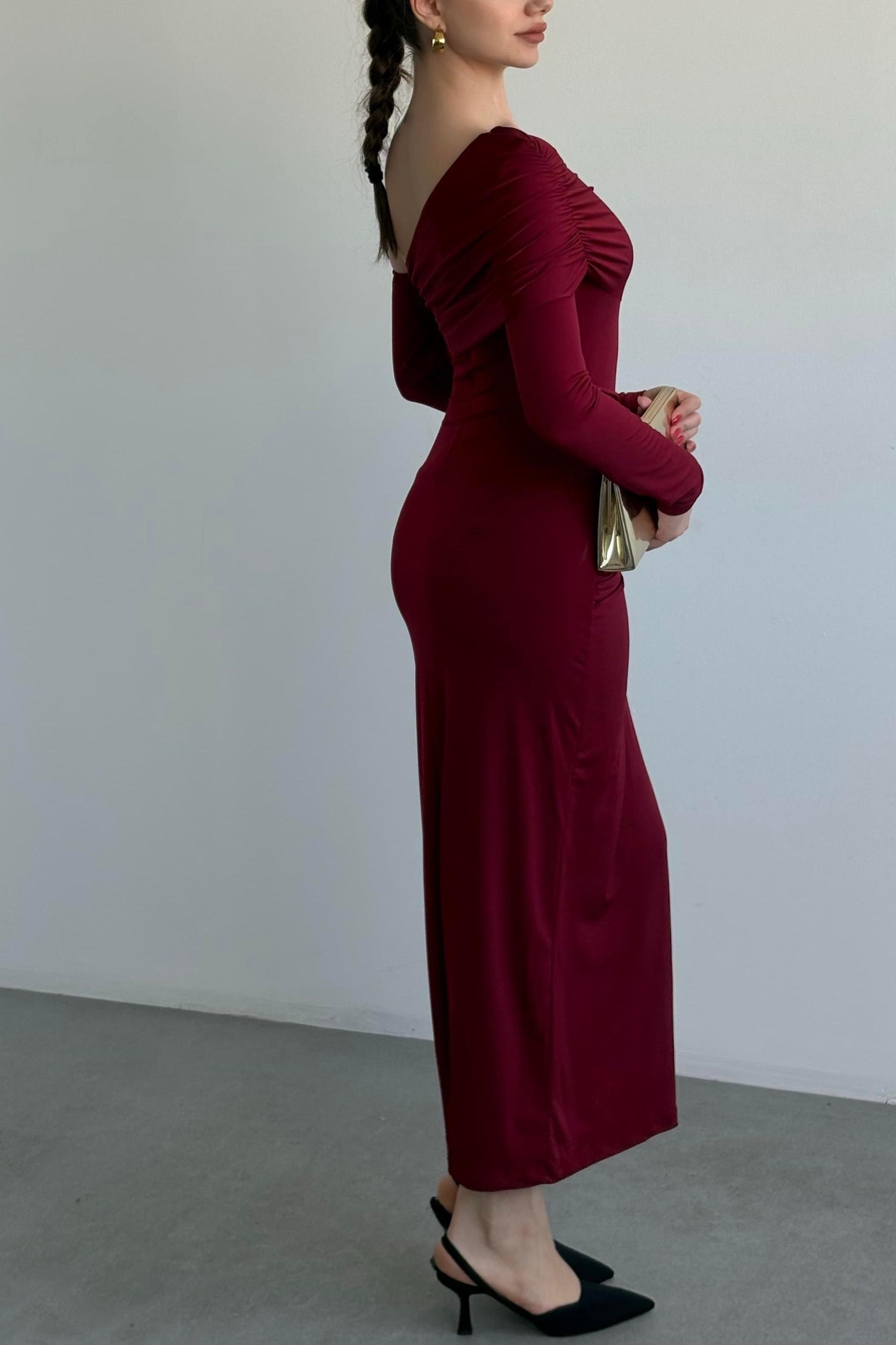 Jersey Asymmetrical Sleeve Metal Decorations Midi Dress