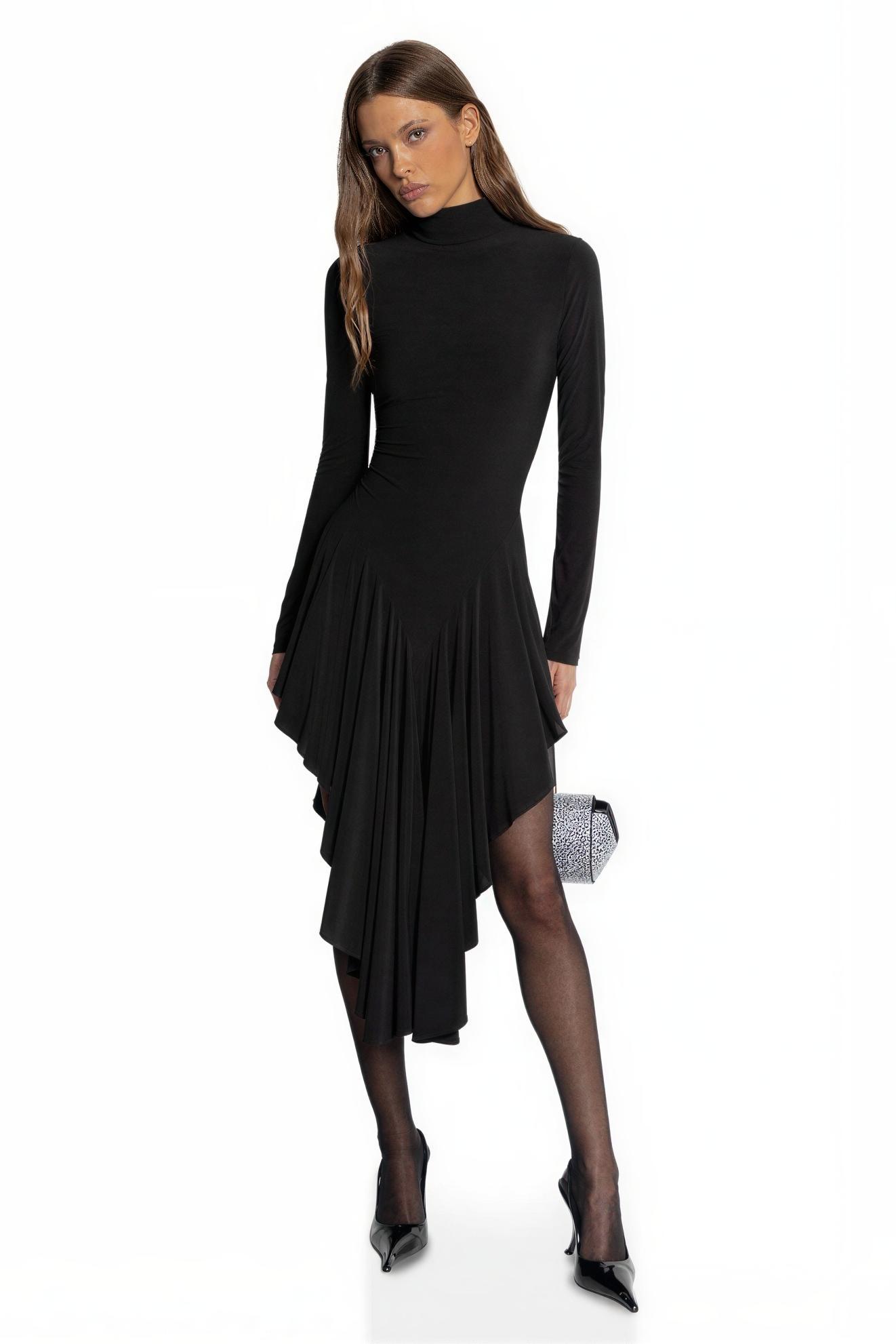 Jersey Long Sleeve Ruffle Midi Dress