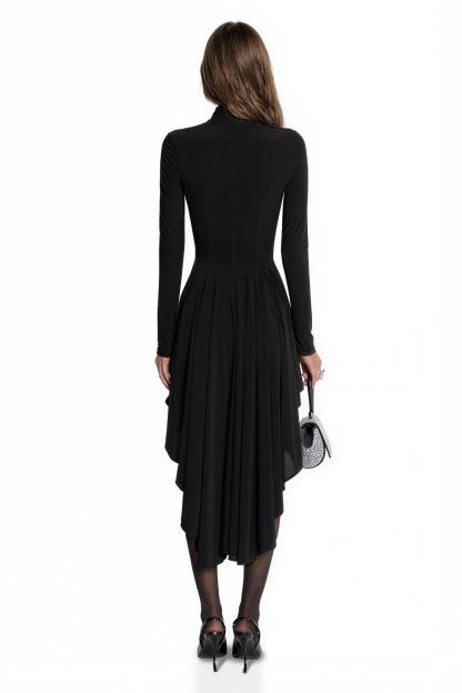 Jersey Long Sleeve Ruffle Midi Dress