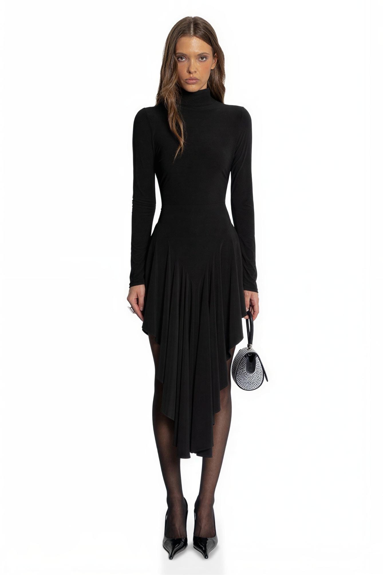 Jersey Long Sleeve Ruffle Midi Dress