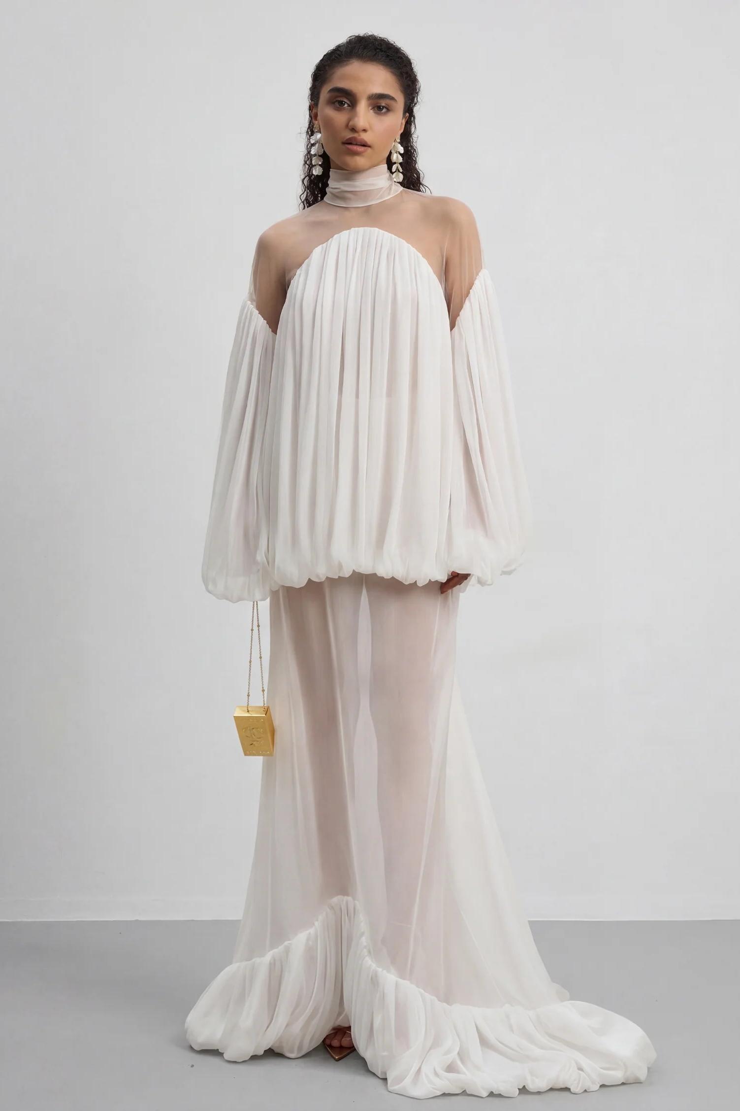 Chiffon See-Through Top & Ruffle Maxi Skirt Set