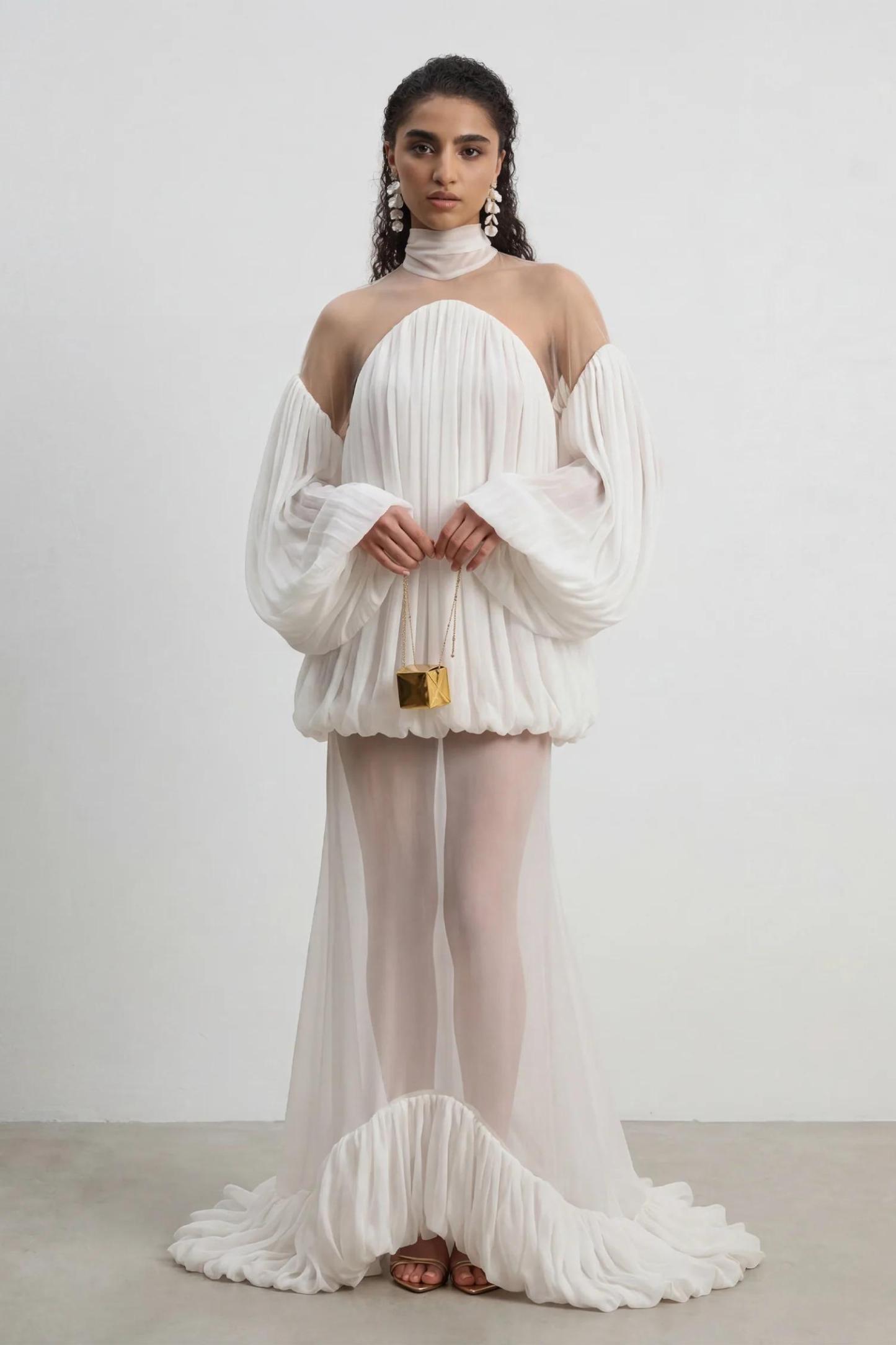 Chiffon See-Through Top & Ruffle Maxi Skirt Set